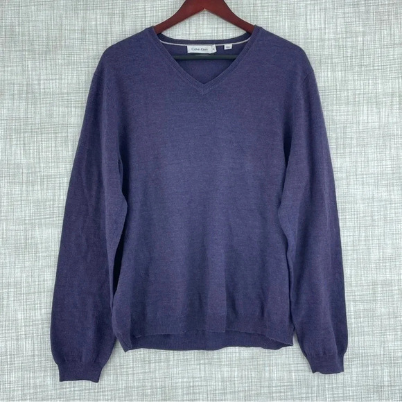 Calvin Klein Mens Size L long sleeve merino wool navy blue sweateer 0126 - Picture 1 of 6